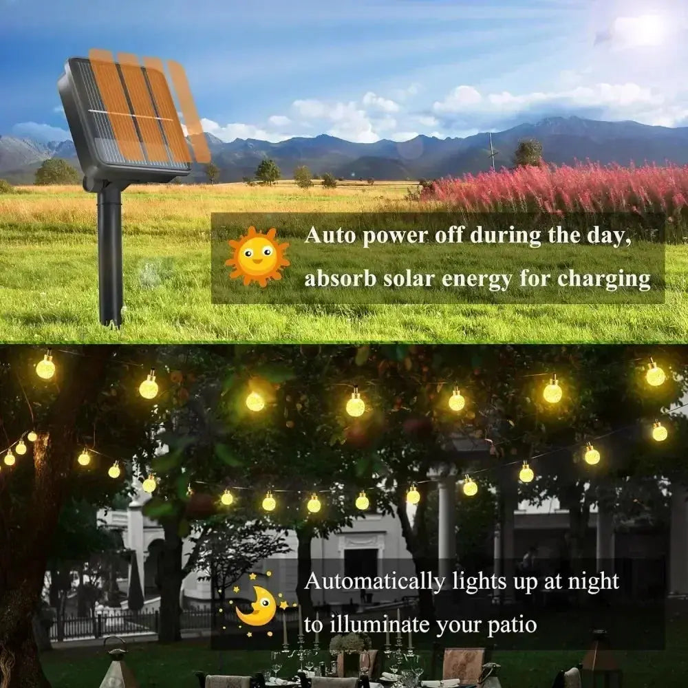 20~200LED Solar Lights Outdoor Globe Fairy String Light Christmas Garland 8 Modes Waterproof Patio Light for Garden Party Decor tableandwalllamps