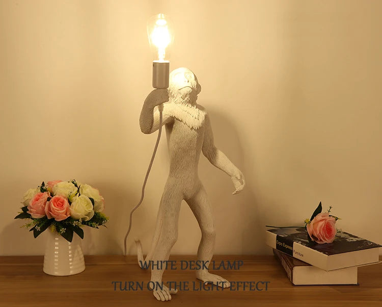 SANDYHA Nordic Resin Table Light Black White Monkey Led Desk Lamp for Bedside Children's Room Study Coffee Shop Decor Wall Lamps tableandwalllamps