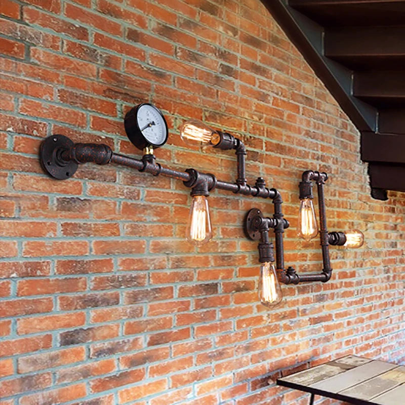 European Retro Wall Lamp Industrial Style Restaurant Bar Entrance Personalized Iron Art Water Pipe Decoration Lighting Fixtures tableandwalllamps