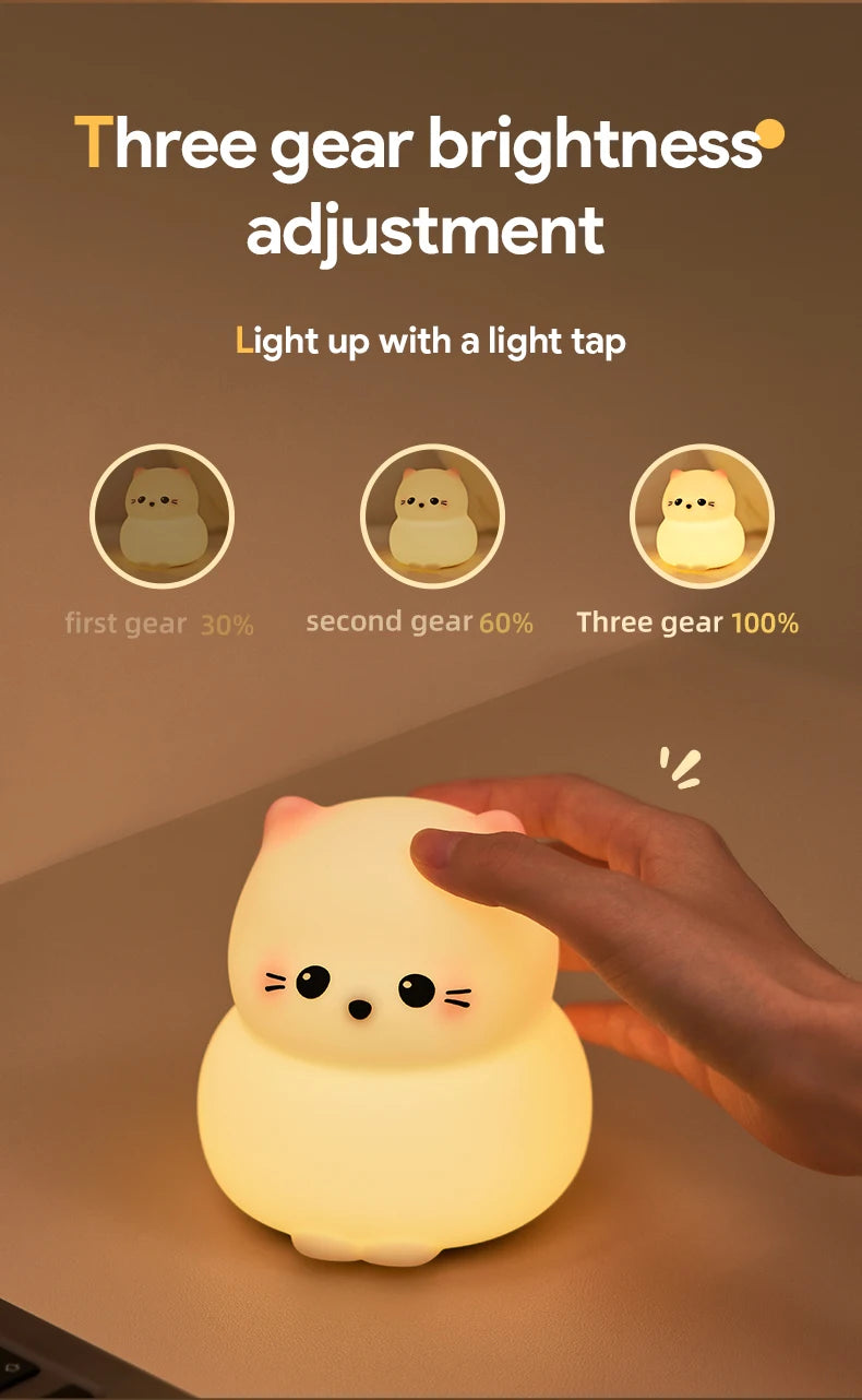 Cute Kitty Led Night Light Rechargeable Silicone Cat Table Lamp for Toddler Kids Room Bedroom Baby Nursery Lamp Birthday Gifts tableandwalllamps