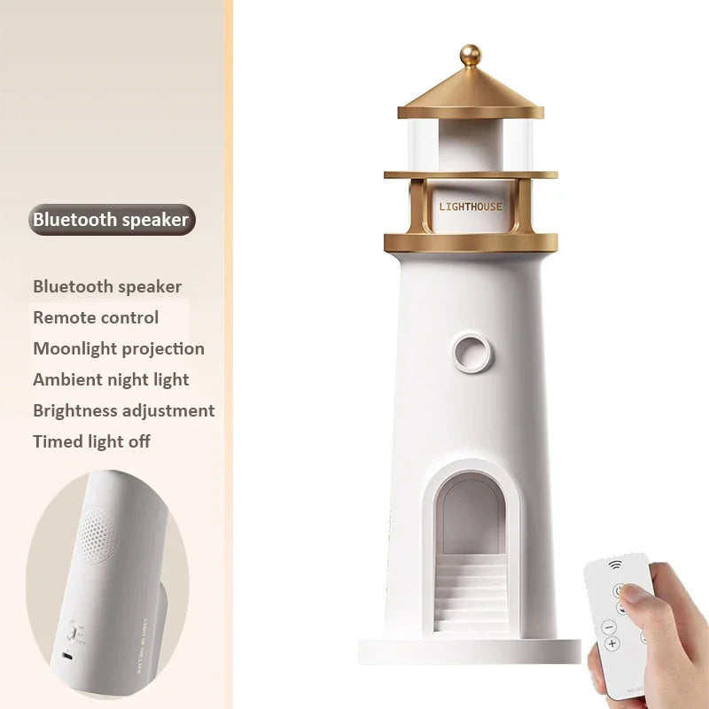 Lighthouse Night Lights Remote Control Moonlight Projection Lamp Magnetic Camping Lamps Bluetooth Music Dimmable Ambient Light tableandwalllamps