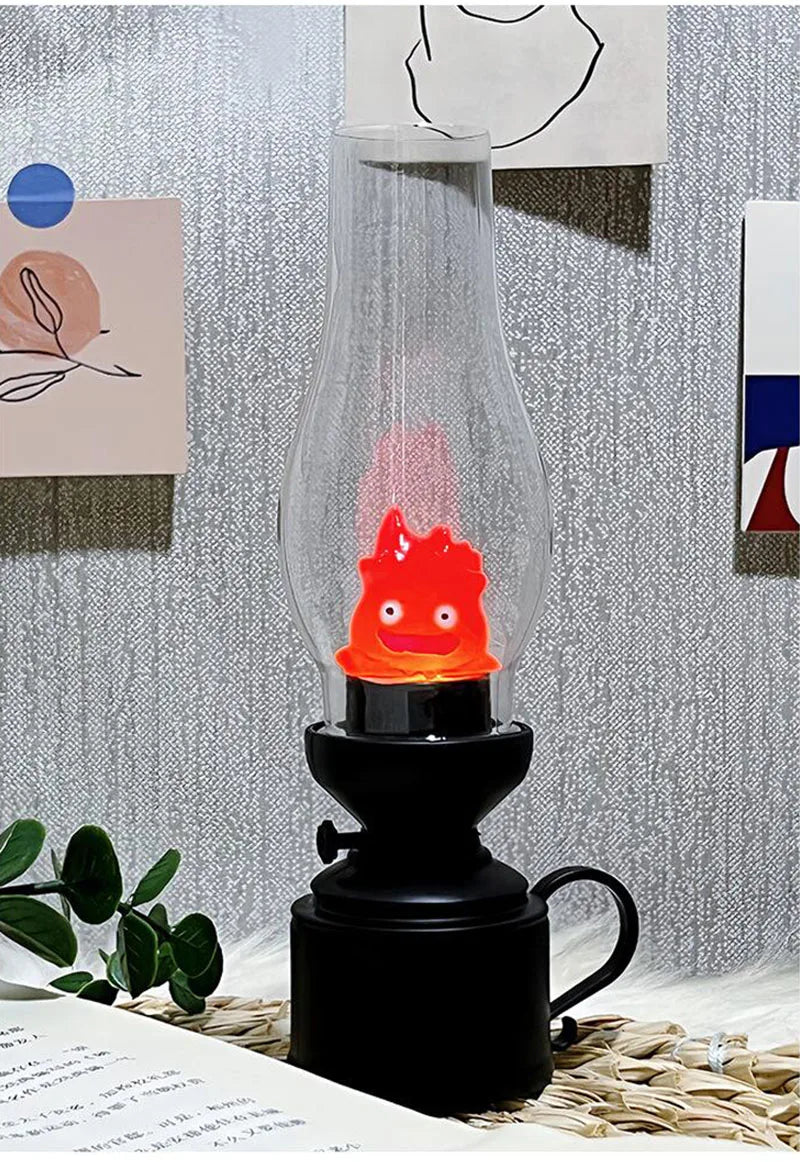 Calcifer Flameless Night Light Halloween Retro Decorative Candle Light Cartoon Anime Kerosene Lamp Bedroom Bedside Table Lamp tableandwalllamps