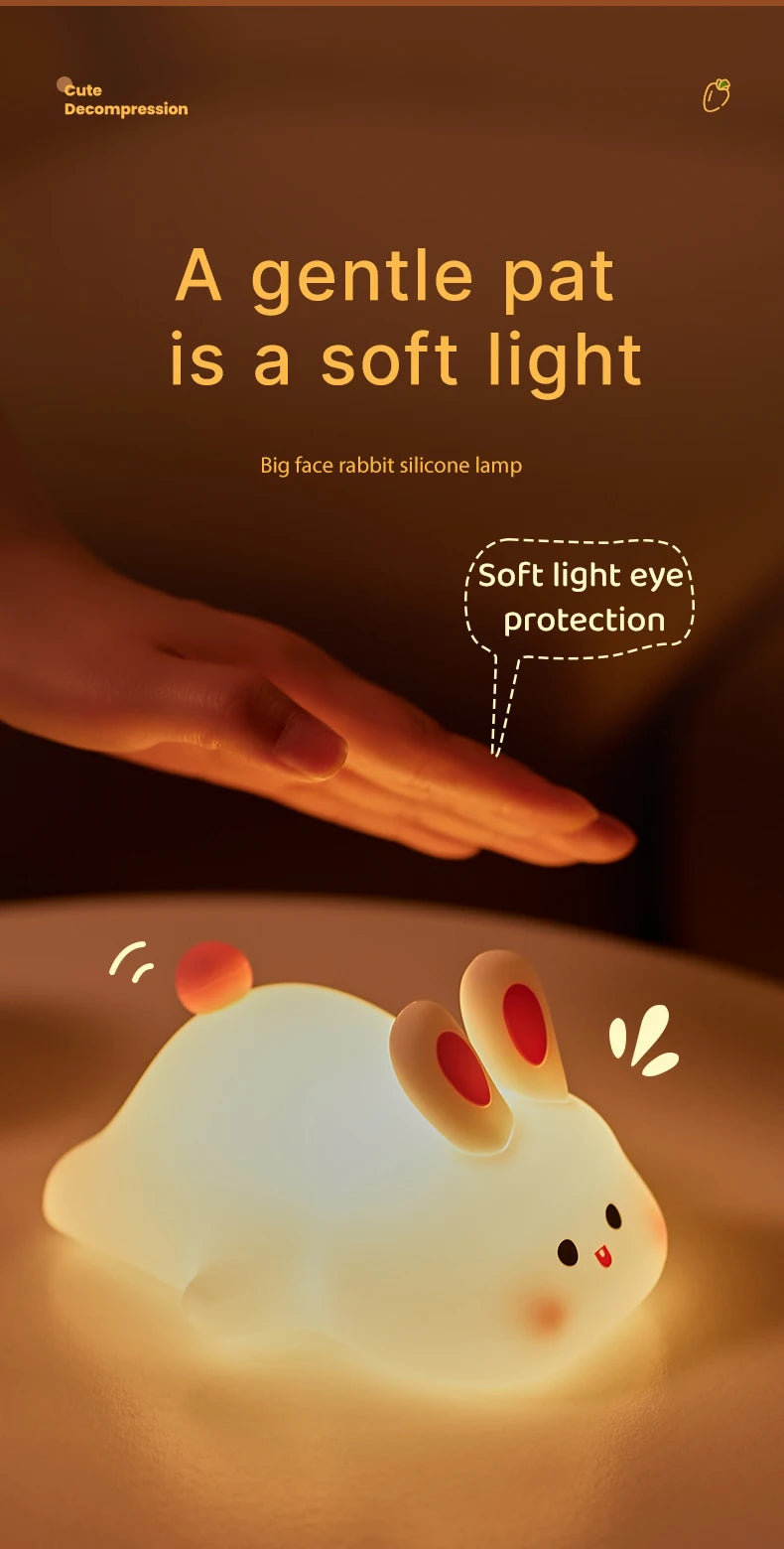 LED Night Lights Cute Rabbit Duck Silicone Lamp USB Rechargeable Desk Light Bedside Decor Kids Baby nightlight Birthday Gift tableandwalllamps