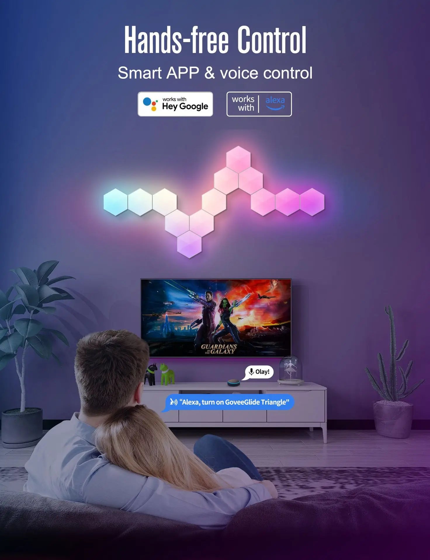 RGB Intelligent Hexagonal Wall Lamp Color-changing Ambient Night Light DYI Shape Music Rhythm APP Control For Game Room Bedroom tableandwalllamps