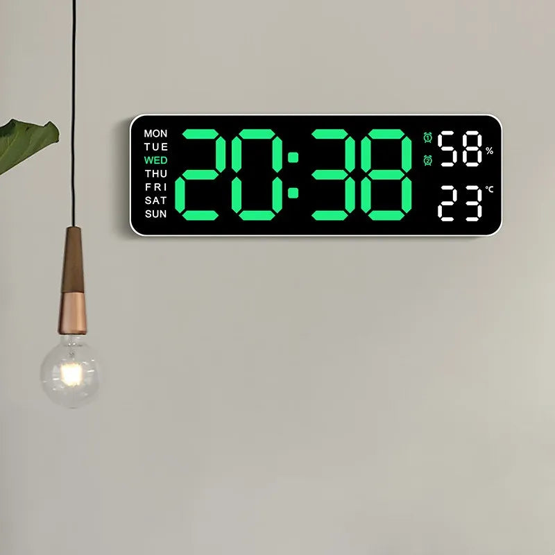 9 Inch Large Digital Wall Clock USB Powered TEMP Humidity Week Auto Dimmer DST Table Clock 12/24H Electronic LED Alarm Clock tableandwalllamps