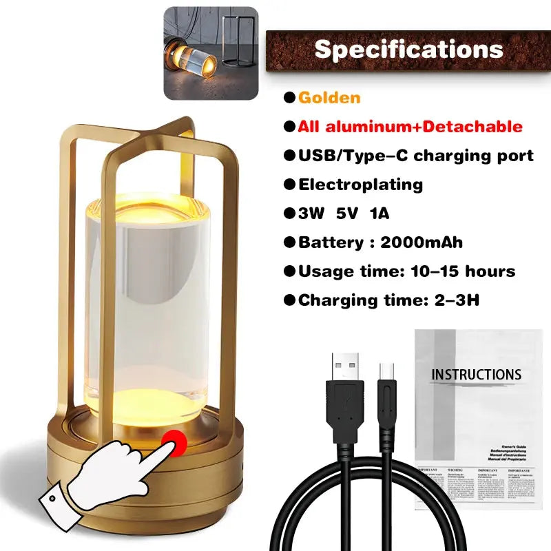 LED Crystal Table Lamp Rechargeable Touch Switch Night Light Bedroom Bedside Lamp Restaurant Room Decor Sleep Mood Light Camping tableandwalllamps