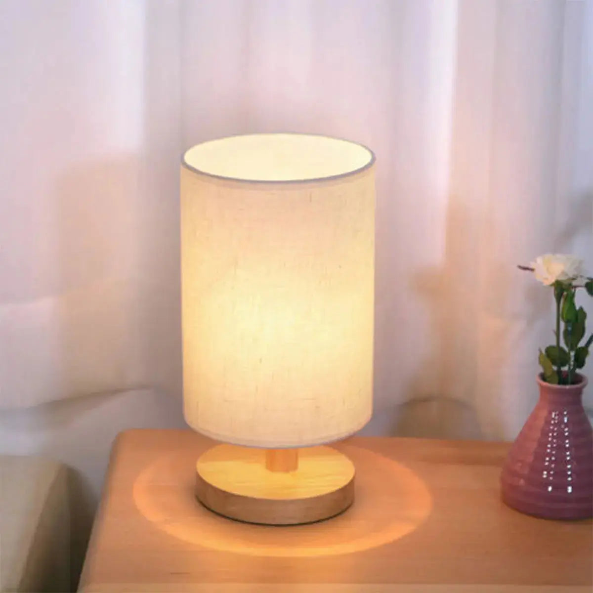 USB Bedside Lamp Night Lights Table Lamp For Bedroom Wooden Desk Lamp Bedside Night Light with Cylinder Lamp Shade Home Decor tableandwalllamps