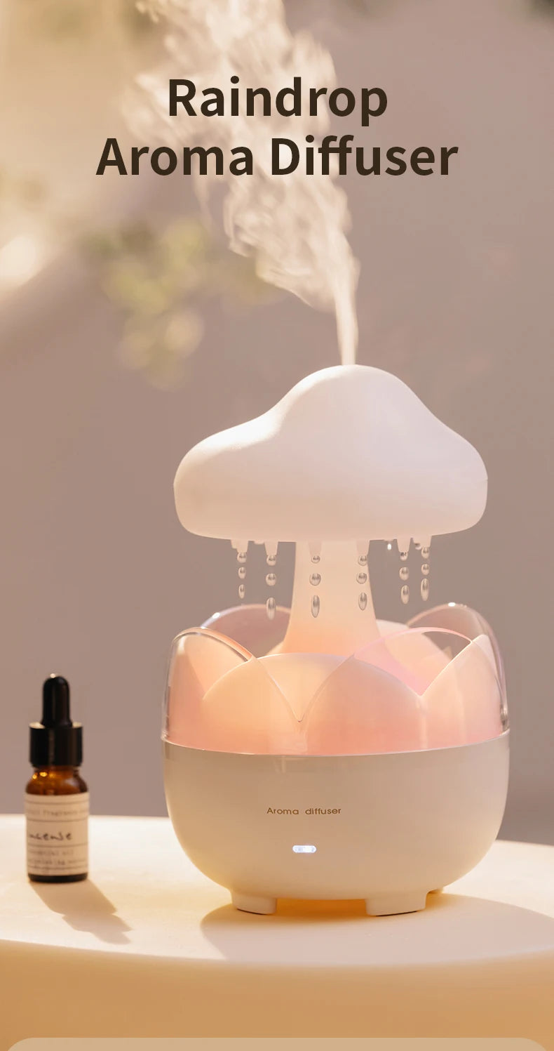 Mushroom Raindrop Air Humidifier Electric Aroma Diffuser Colorful Night Lights Rain Cloud Smell Distributor with Remote Control tableandwalllamps