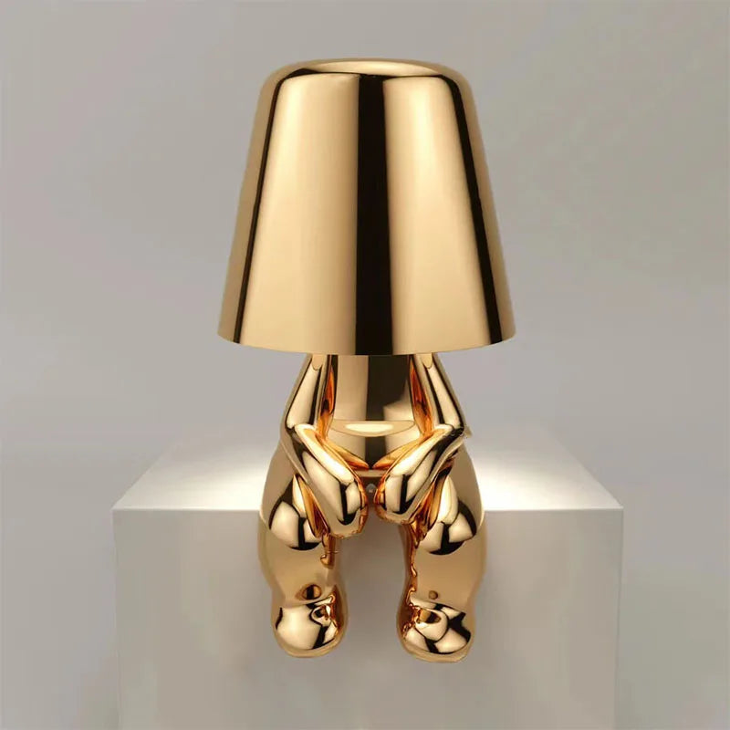 Little Retro ThinkeGolden Man Night Light Bedroom charging Resin Led Touch Control Table Lamp Coffee Bar Decor Cartoon Desk Lamp tableandwalllamps