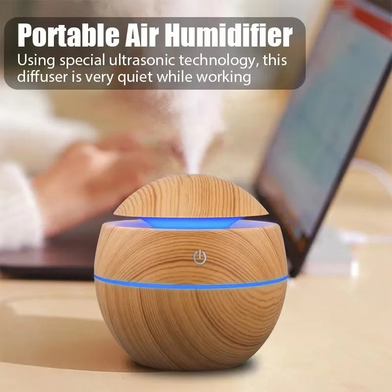 USB Ultrasonic Cool Mist Sprayer Essential Oil Fragrance Mini Home Wood Grain Air Humidifier Electric Air Aroma Diffuser Purifie tableandwalllamps