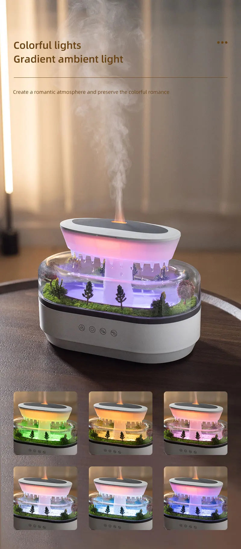 Micro Landscape Raindrop Aromatherapy Diffuser Essential Oil Aromatherapy Diffuser Colorful Gradient Ambient Light Mist Diffuser tableandwalllamps