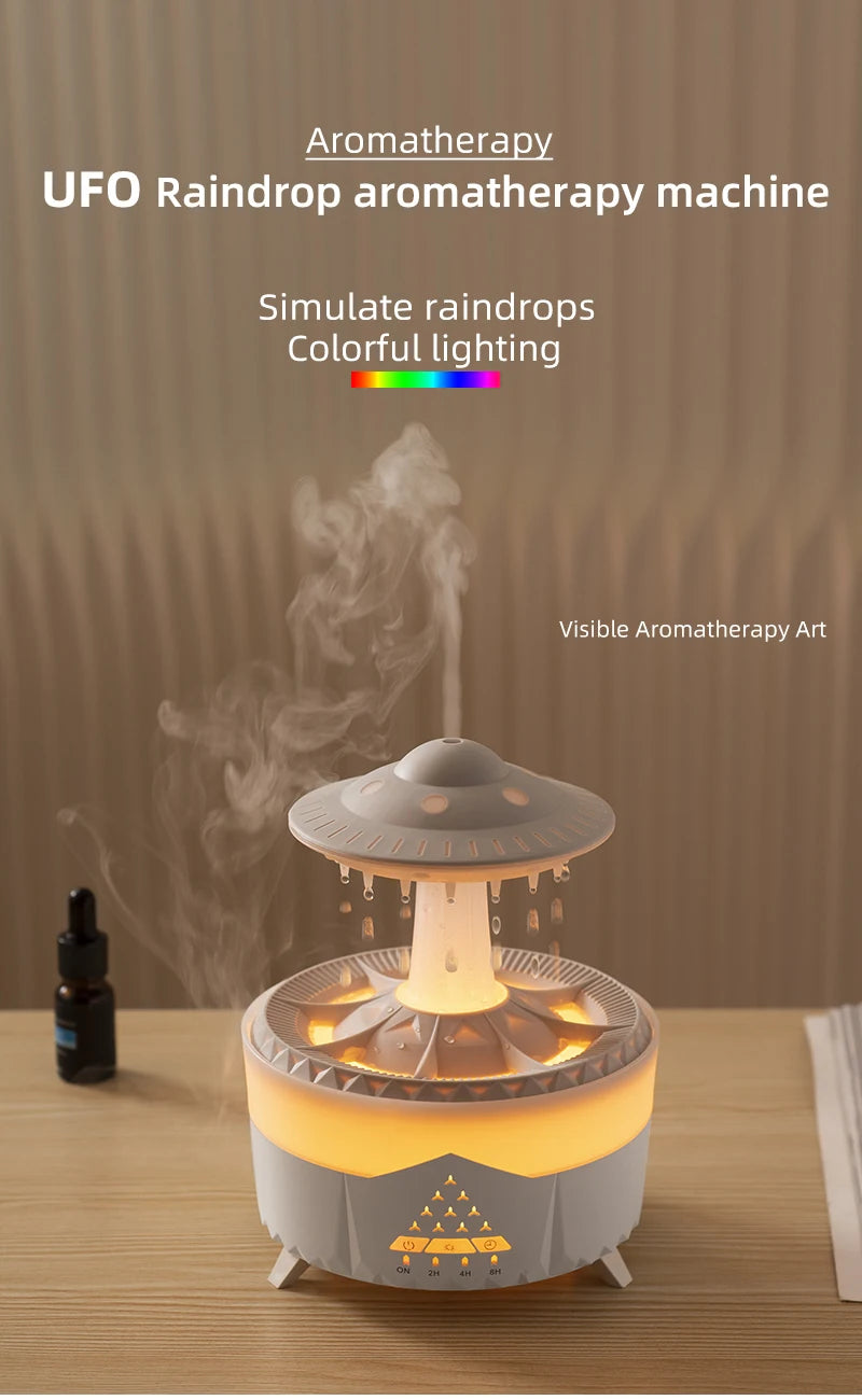 350ml Aroma Air Humidifier Mini Usb Remote Control Raindrop Colorful Light Aromatherapy Room Rain Cloud Aroma Oil  Diffuser tableandwalllamps