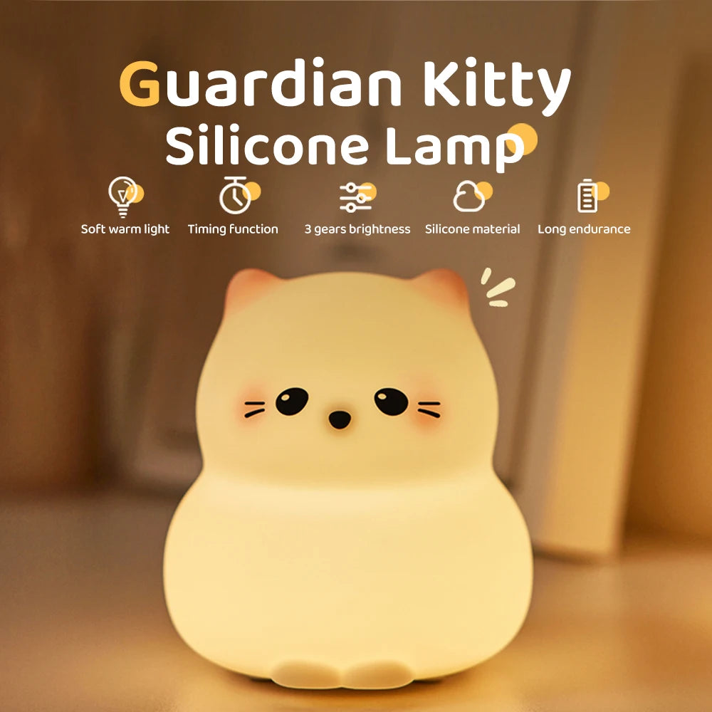 Silicone Cat Dog Night Light USB Rechargeable Nursery Sleeping Lamp Kawaii Cat Animal Night Lights for Kids Bedside Decoration tableandwalllamps