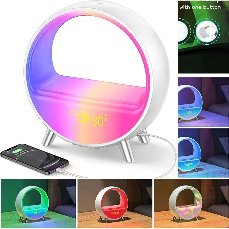 15W Fast Wireless Charger Alarm Clock Speaker Phone APP Control RGB Night Light Charging Station For iPhone 14 13 12 11 Samsung tableandwalllamps