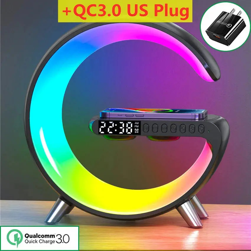 15W Wireless Charger Stand LED RGB Light Desk Lamp Speaker APP Control For iPhone 14 13 12 11 X 8 Samsung Fast Charging Station tableandwalllamps