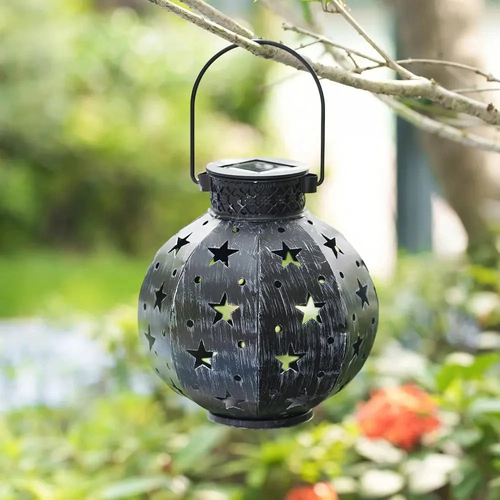 Garden Star Projector Lamp Hanging Solar Lights Outdoor Hanging Solar Lanterns Retro Solar Lamp with Handle Outside Decorations tableandwalllamps