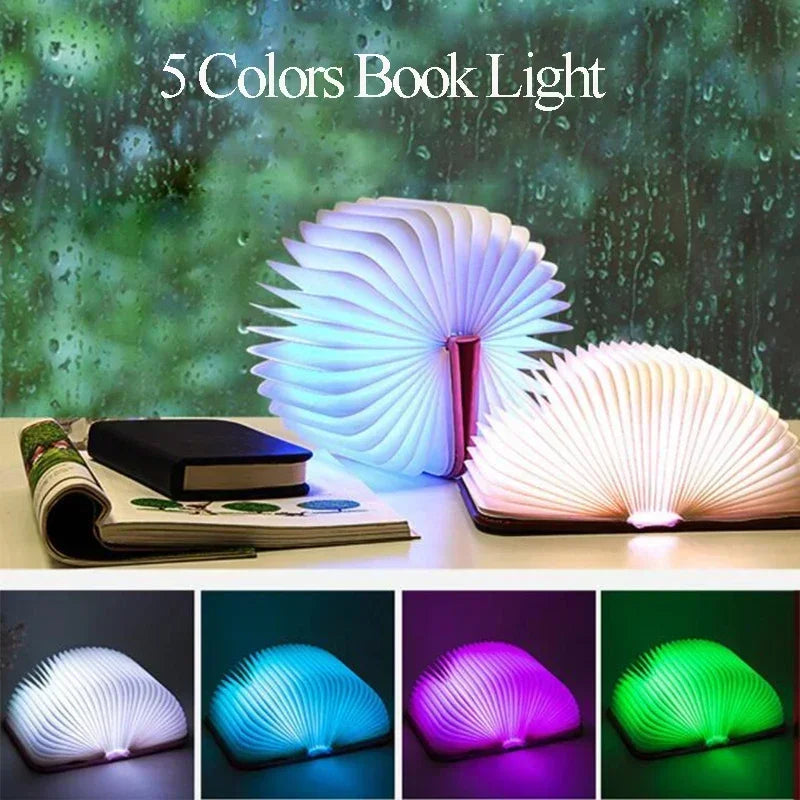 3D Folding Creative LED Night Light RGB Color USB Recharge Wooden Book Light Decor Bedroom Desk Table Lamp for Kid Brithday Gift tableandwalllamps