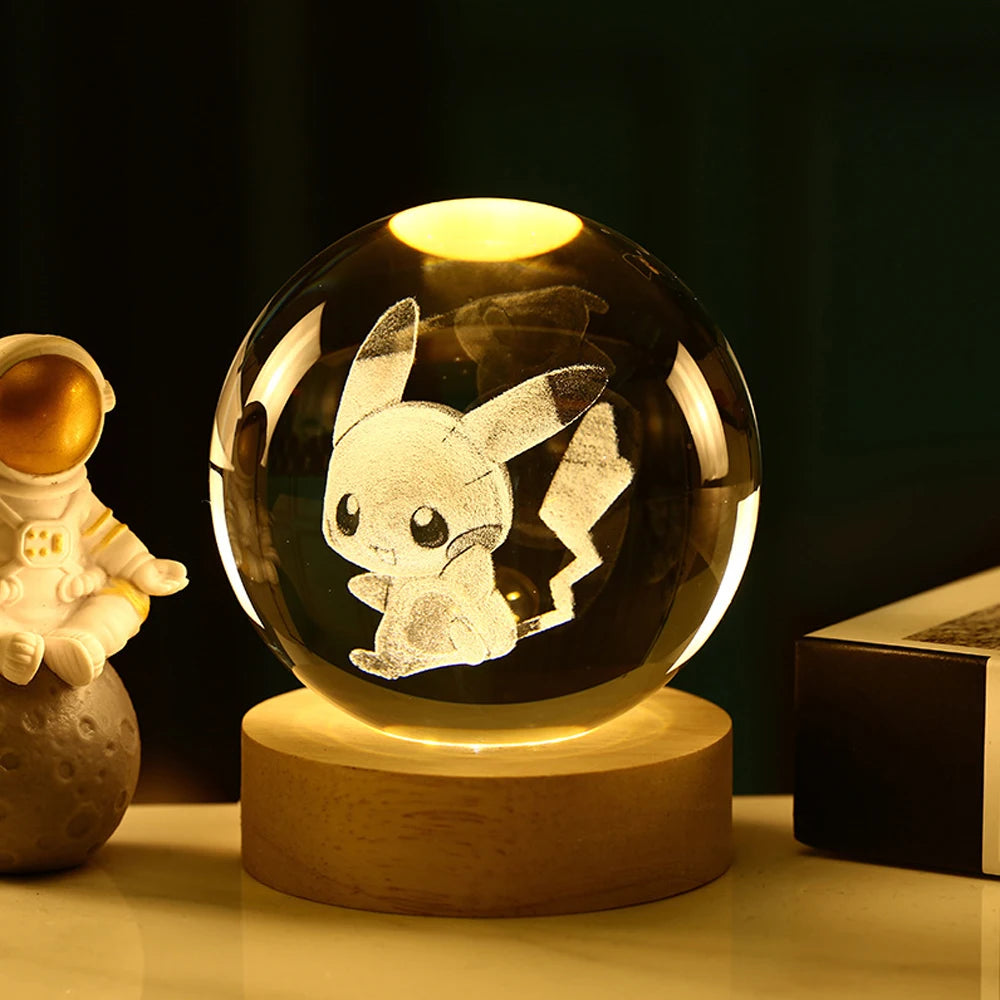 6cm Stitch Pikachu Doraemon A Dream Hello Kitty 3D Crystal Ball Crystal Planet Night Light Laser Carving Birthday gift tableandwalllamps