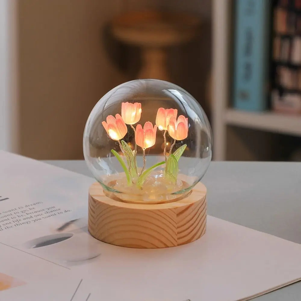 Tulip Night Light Cute Bedroom Room Decor Floral Lamp Valentines Day Gift Lampara Tulipanes Girlfriend DIY Material Handmade tableandwalllamps