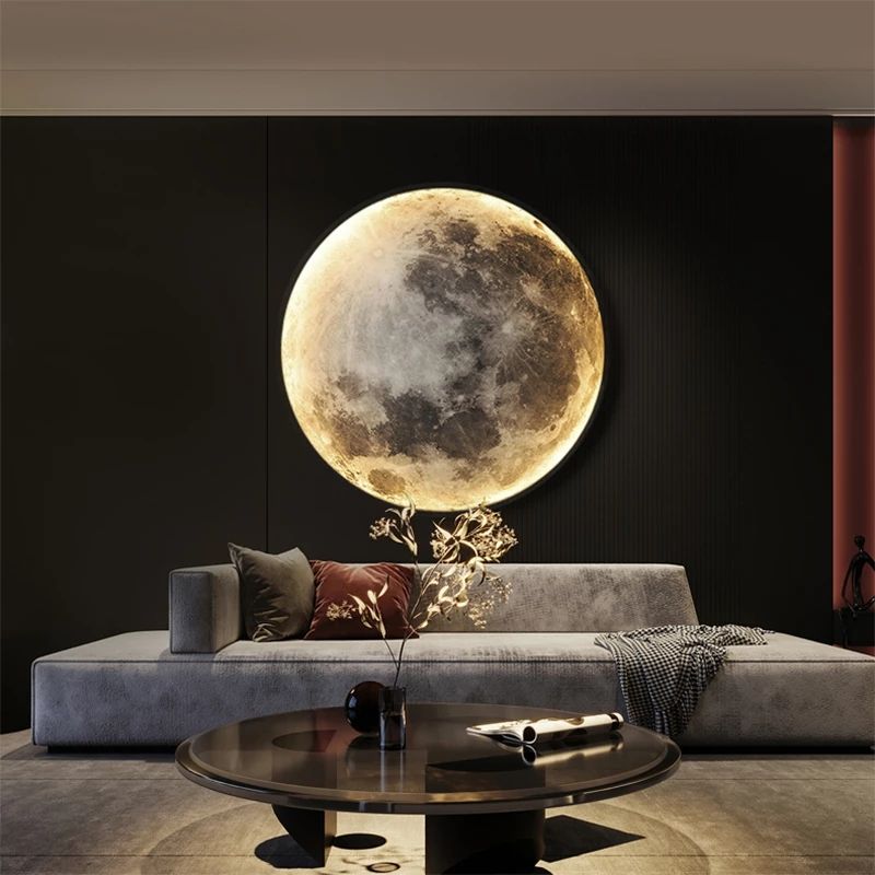 Nordic Art Design LED Moon Wall Lamp Bedroom Bedside Living Room Background  Lights Corridor Mural Courtyard Lighting Decor tableandwalllamps