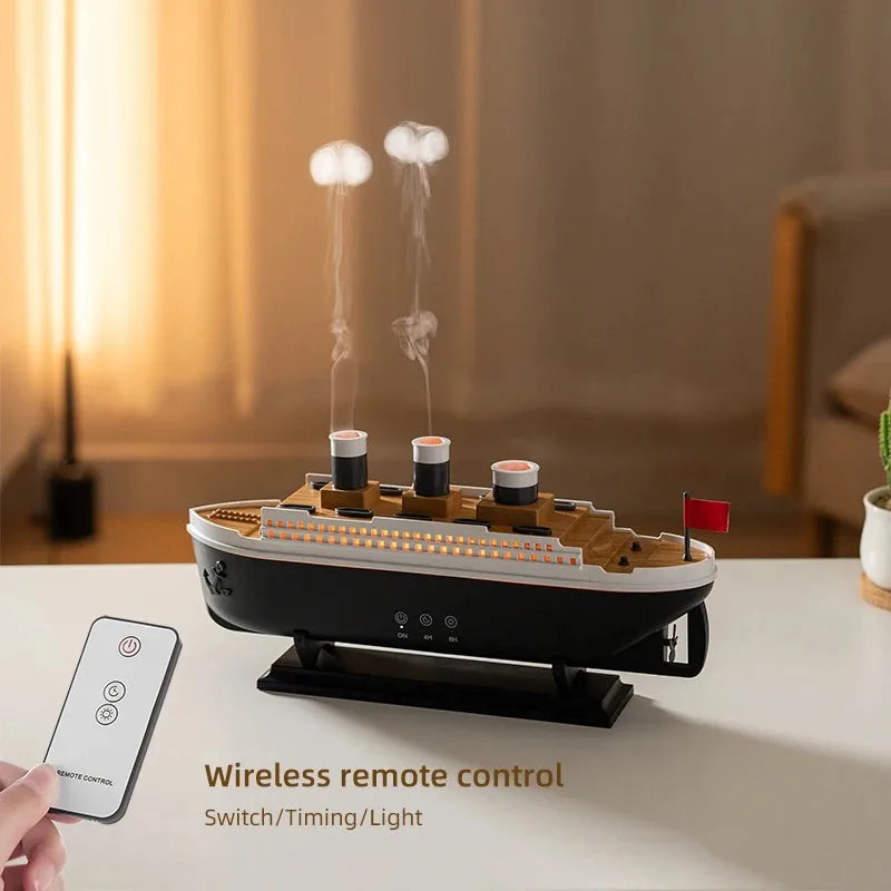 Titanic Ship Model Decoration Air Humidifier 250ml Essential Oil Diffuser Jellyfish Smoke Ring Spray Aroma Diffuser For Home tableandwalllamps