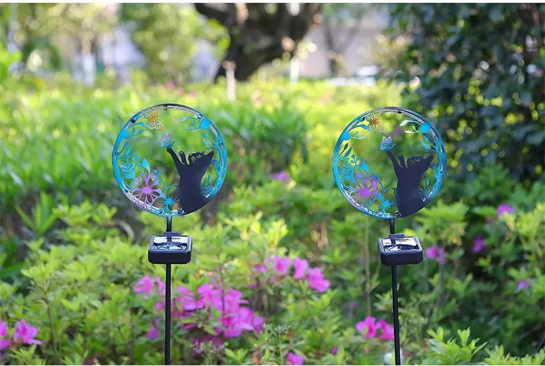 2024 New Solar Iron Cat Butterfly Floor Plug Lamp Outdoor Courtyard Projection Lawn Lamp Atmosphere Decorative Landscape Lamp tableandwalllamps