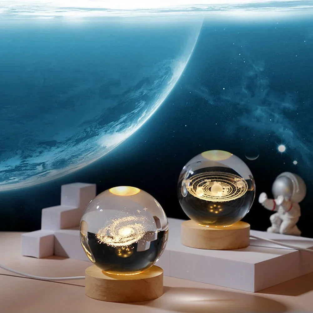 Crystal Ball LED Night Light Glowing Planet Galaxy Solar System Astronaut 3D Moon Table Lamp USB Room Atmosphere Lamp tableandwalllamps