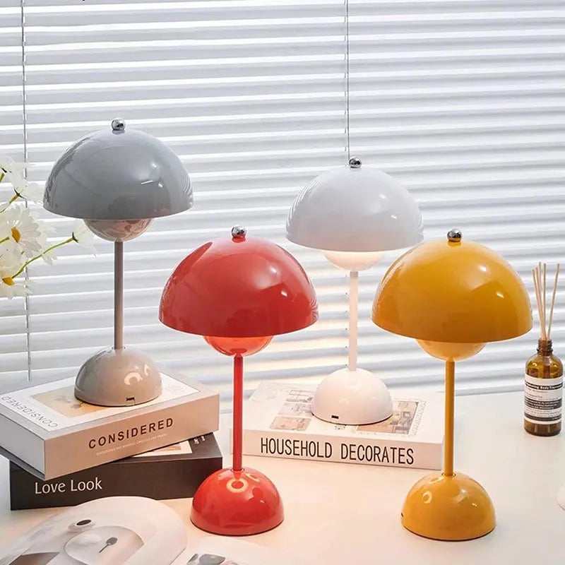 Mushroom Rechargeable LED Touch Lamp Small Table Portable USB C Type Charging Flower Bud Night Light Mood Desk Lamp Decor tableandwalllamps