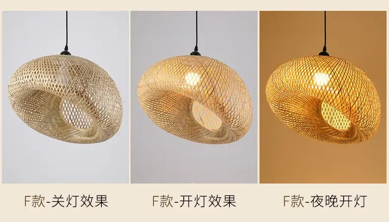 Bamboo Hand Weaving Pendant Light 38cm Hanging LED Ceiling Lamp Chandelier Fixture Rattan Hand Craft Woven Home Bedroom Decor