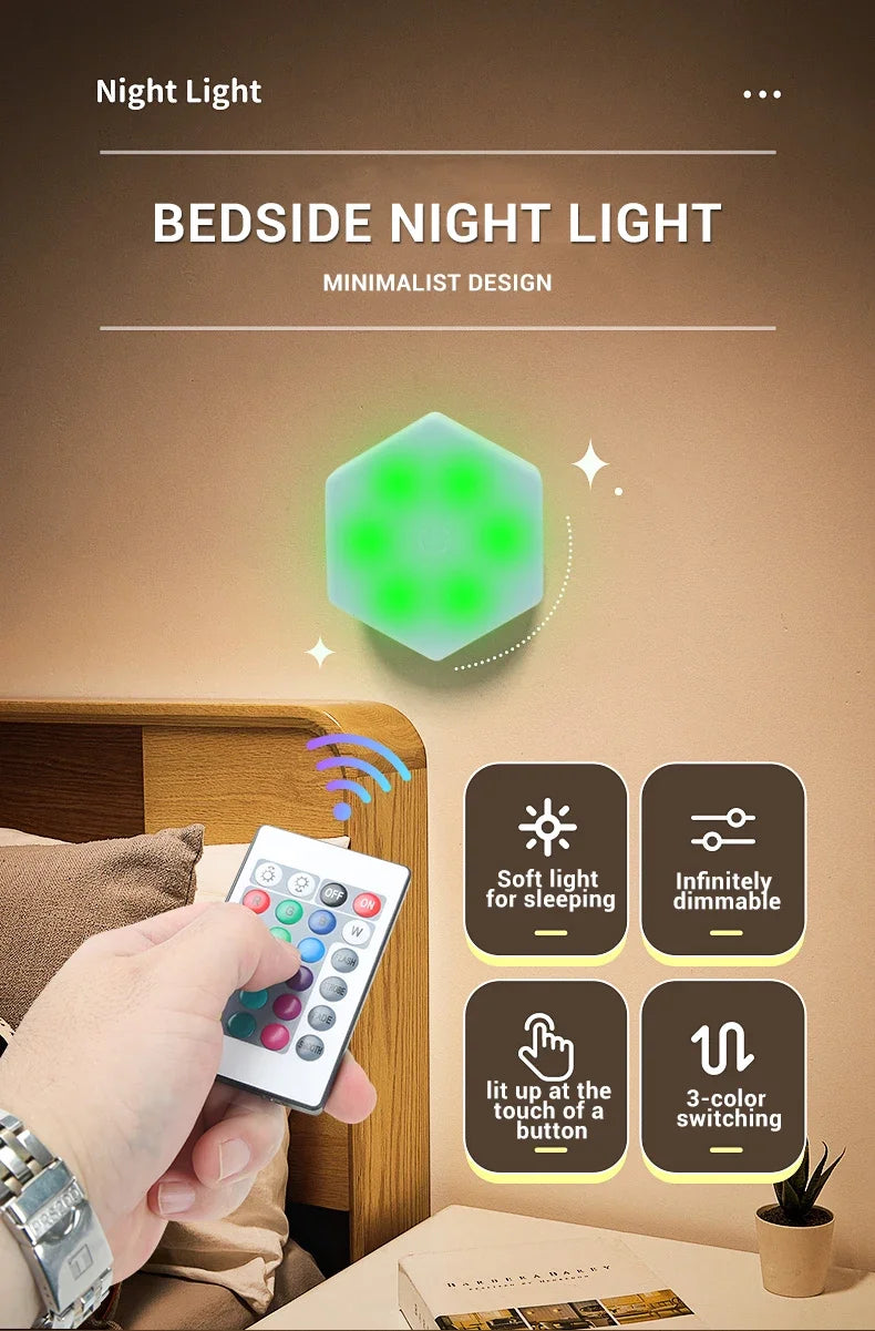 6pcs Touch Control Hexagonal LED Wall Light,Honeycomb Lights, Touch Sensitive Wall Lights, Night Lights, Honeycomb Lights tableandwalllamps