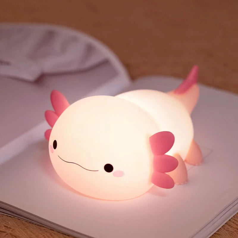 Cute Axolotl Night Light Silicone Nursery Sleeping Lamp Touch Control Nightlights USB Rechargeable Table Lamp for Baby Child tableandwalllamps