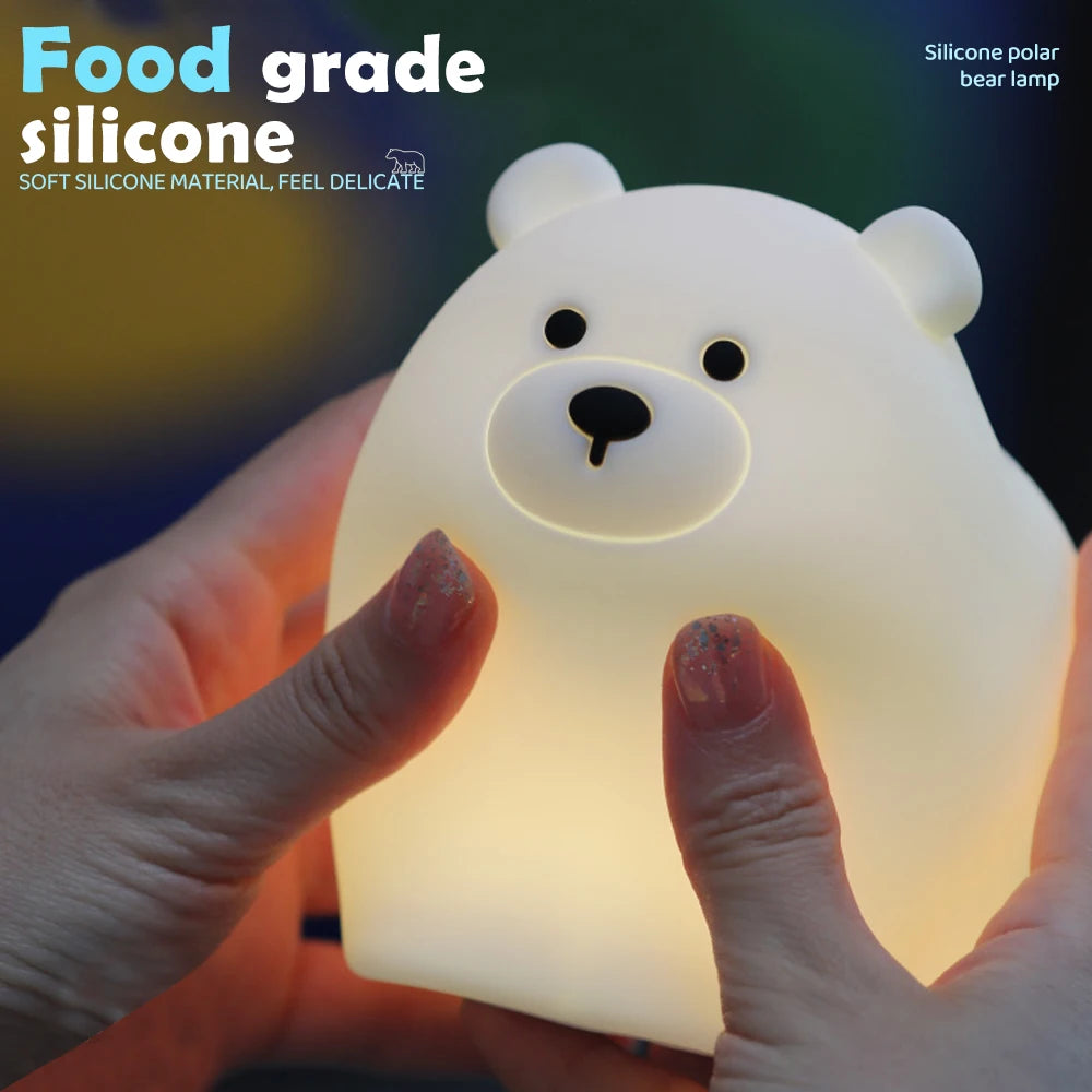 Silicone Cat Dog Night Light USB Rechargeable Nursery Sleeping Lamp Kawaii Bear Cordless Night Lights For Kids Room Decor tableandwalllamps