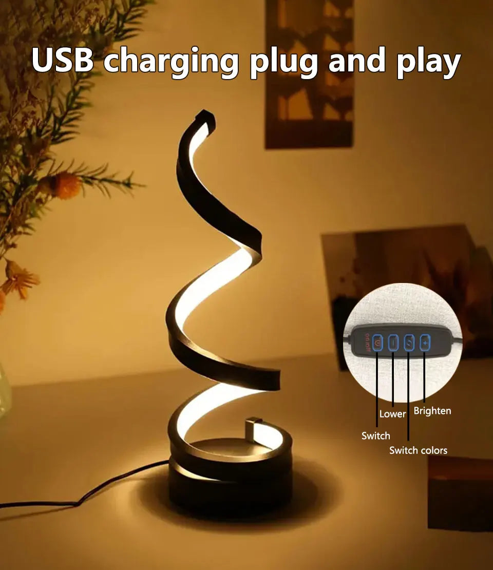 Modern Spiral Table LED Night Light Dimmable Desk Lamp Living Room Nightstand Lamp Bedside Table Study Office Bedroom Decoration tableandwalllamps