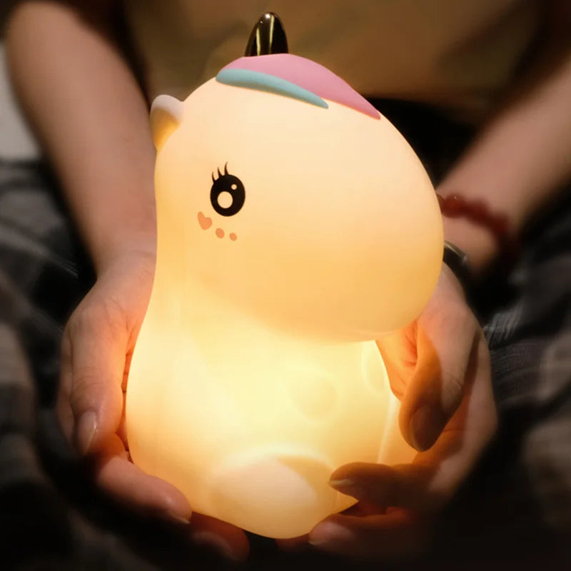 Silicone Unicorn LED Night Light Colorful USB Rechargeable Lamp Kids Bedside for Children Room Decor Dropshipping tableandwalllamps