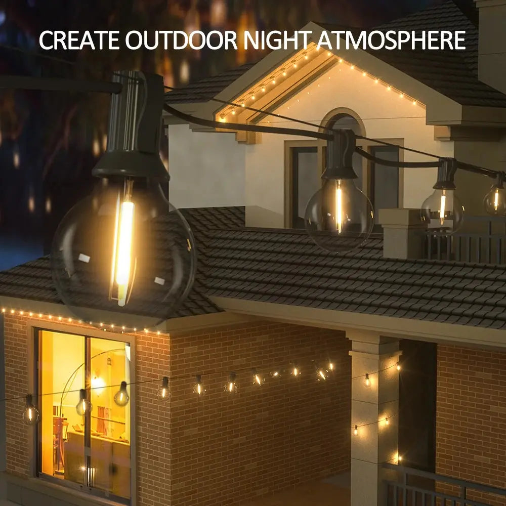 Solar String Lights Outdoor G40 Patio Lights with LED Shatterproof Bulbs,Weatherproof Hanging Lights for Backyard Bistro tableandwalllamps