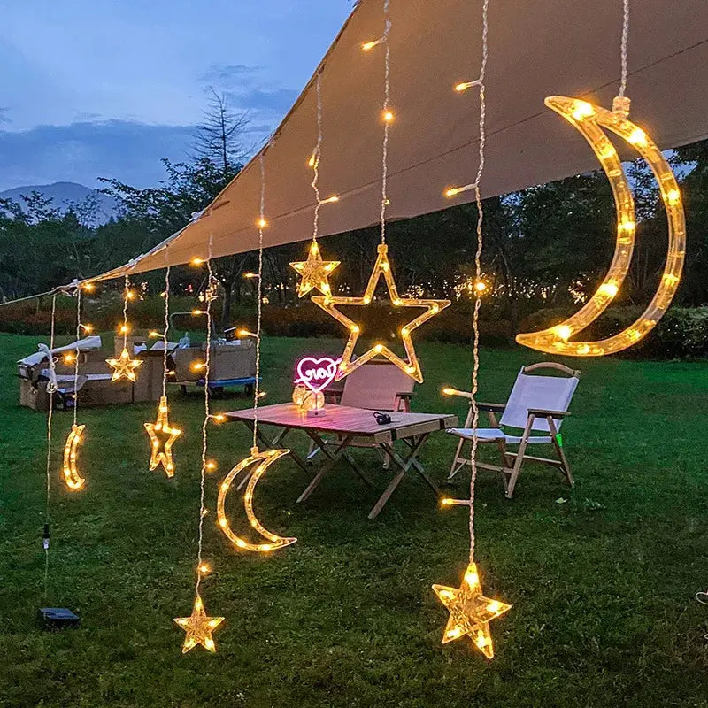 Christmas Lights Solar Moon Star LED String Lights Decoration for Home outdoor Wedding Led Curtain Lamp Holiday Decor tableandwalllamps