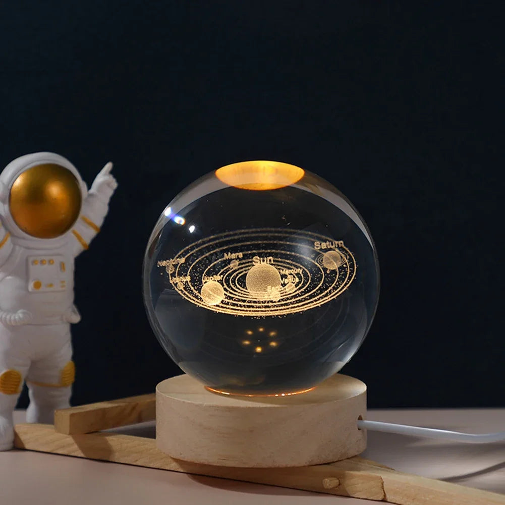 Crystal Ball LED Night Light Glowing Planet Galaxy Solar System Astronaut 3D Moon Table Lamp USB Room Atmosphere Lamp tableandwalllamps