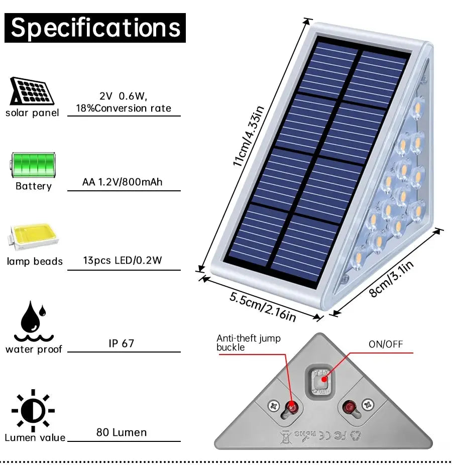 LED Outdoor Solar Light Step Lamp Lens Design Super Bright IP67 waterproof Anti-theft Stair Light Decor Lighting For Garden Deck tableandwalllamps