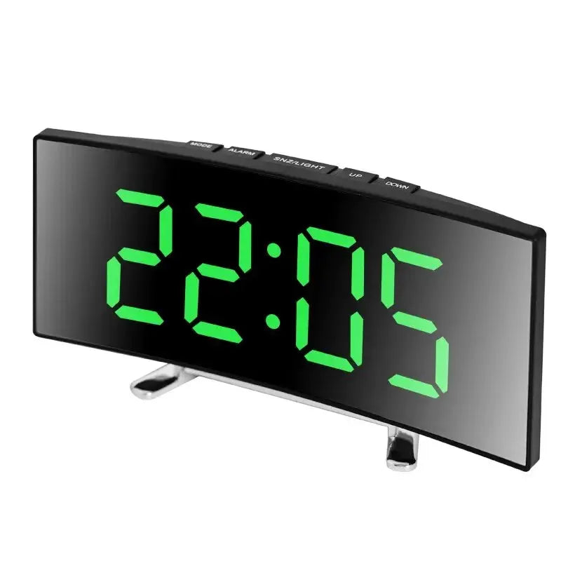 Creative Curved Electronic Clock, LED Large Screen Plug-in Battery Dual-purpose Mirror Alarm Clock, Student Bedroom Dedicated tableandwalllamps