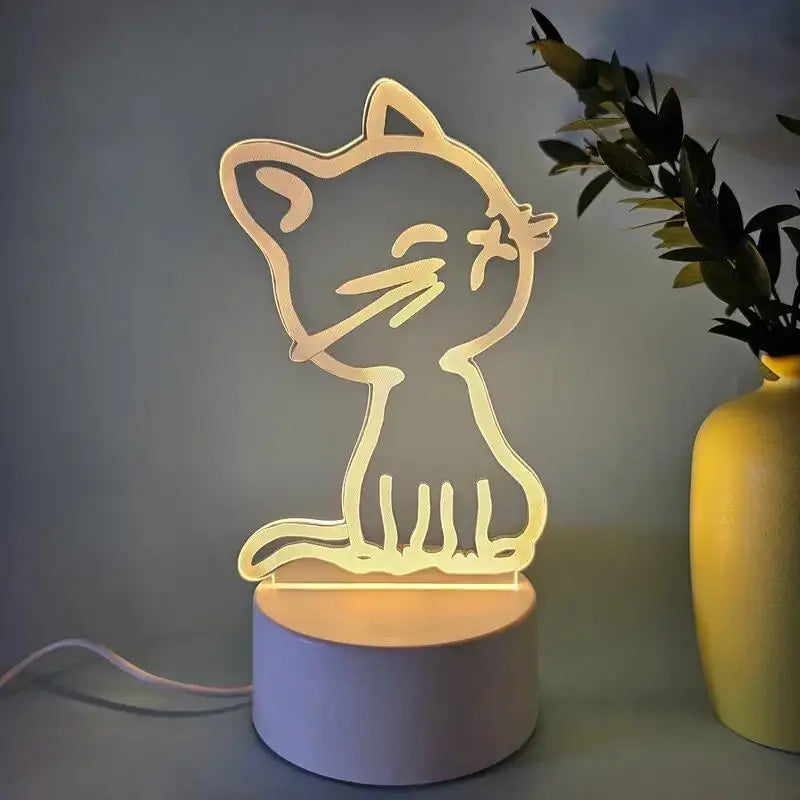 1pc  Cat  3D Night Light, 3D Optical Illusion Lamp With Touch, 7-Color Changing Ambient Light For Bedroom tableandwalllamps