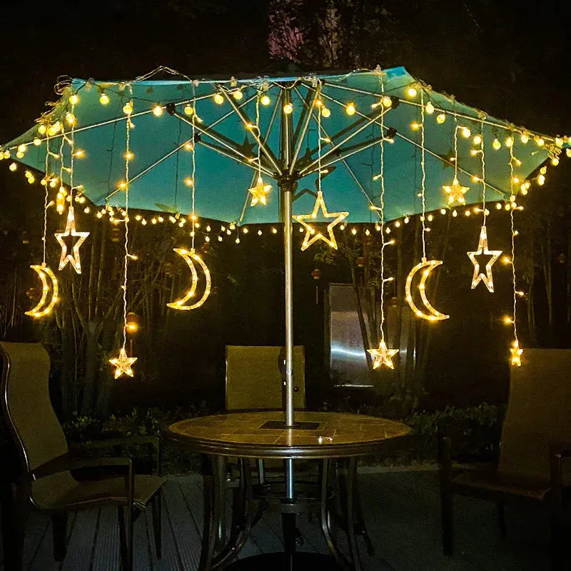 Christmas Lights Solar Moon Star LED String Lights Decoration for Home outdoor Wedding Led Curtain Lamp Holiday Decor tableandwalllamps