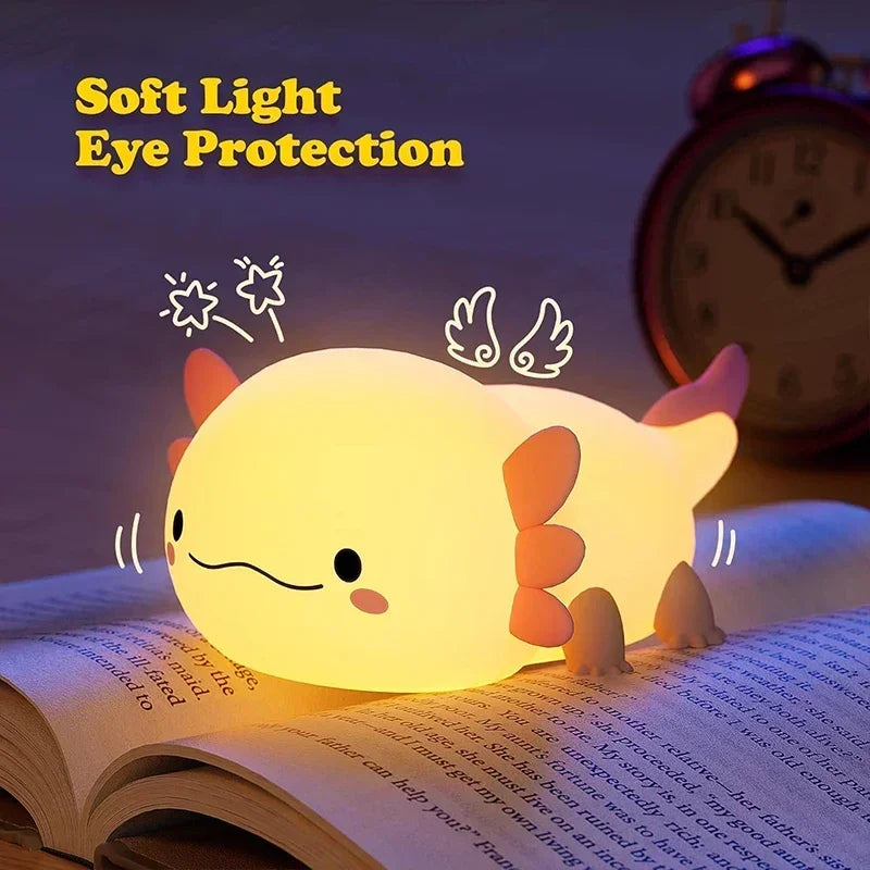 Cute Axolotl Night Light Silicone Nursery Sleeping Lamp Touch Control Nightlights USB Rechargeable Table Lamp for Baby Child tableandwalllamps