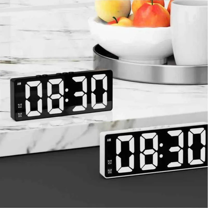 LED Alarm Clock Electronic Student Digital Clock Voice Control Dual Snooze 12/24H Dual Alarms Temperature Mute Table Clock tableandwalllamps