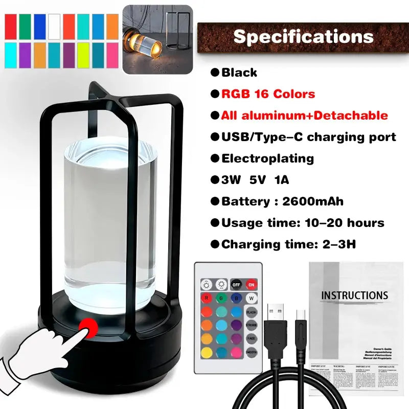 LED Crystal Table Lamp Rechargeable Touch Switch Night Light Bedroom Bedside Lamp Restaurant Room Decor Sleep Mood Light Camping tableandwalllamps