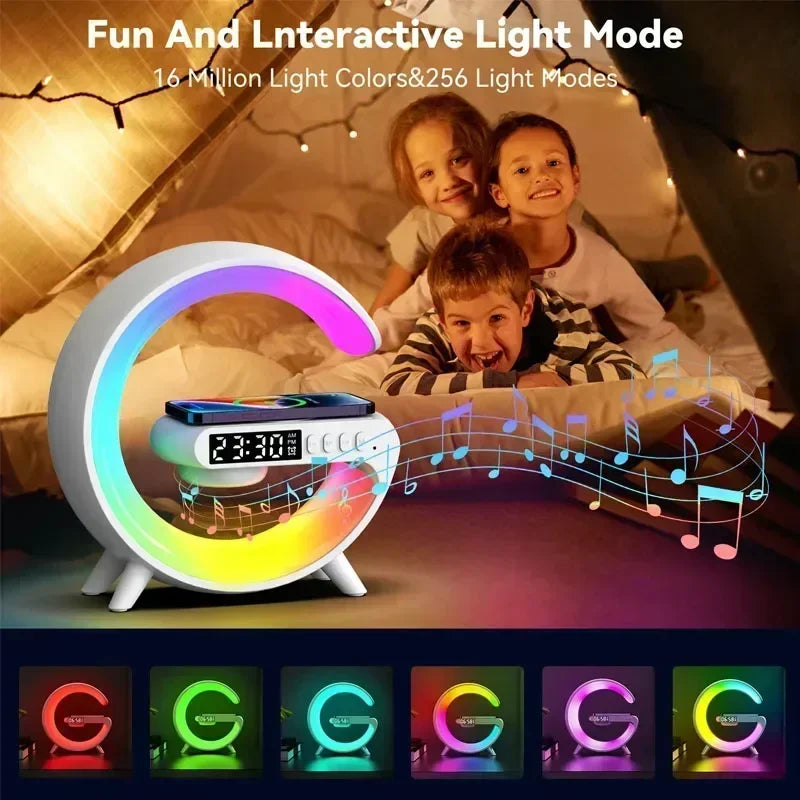 BIG G Multifunction Wireless Charger Stand Pad Speaker RGB Night Light Fast Charging Station for iPhone 15 14 13 Samsung Xiaomi tableandwalllamps