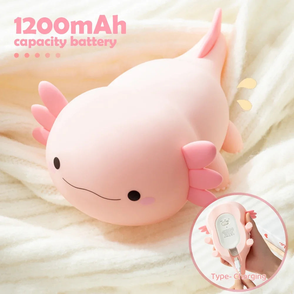 Axolotl Night Light for Kids Animal Silicone Nursery Sleeping Light Portable USB Rechargeable Bedside Lamp For Baby's Room Decor tableandwalllamps