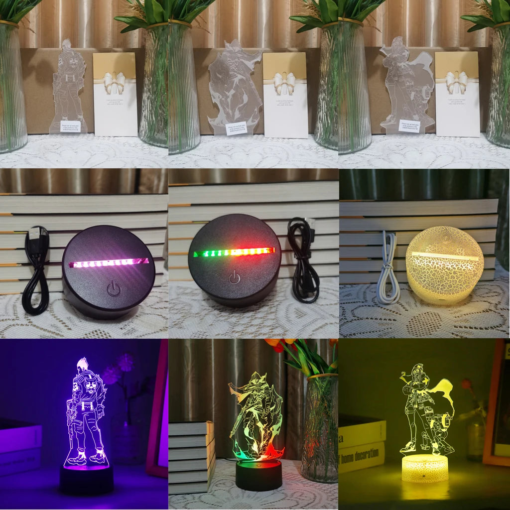 Omen Valorant Game Figure Acrylic Board Luminous Base For Kid Home Room Night Light Anime Led 3D Lamp Christmas Decor Gift Viper tableandwalllamps