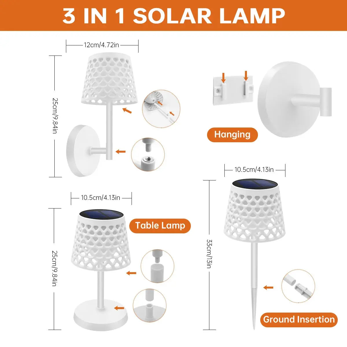 3in1 Solar Table Lamp Outdoor Cordless Solar Ground Light Wall Light for Garden Yard Patio Led Desk Lamp Three Install Way tableandwalllamps