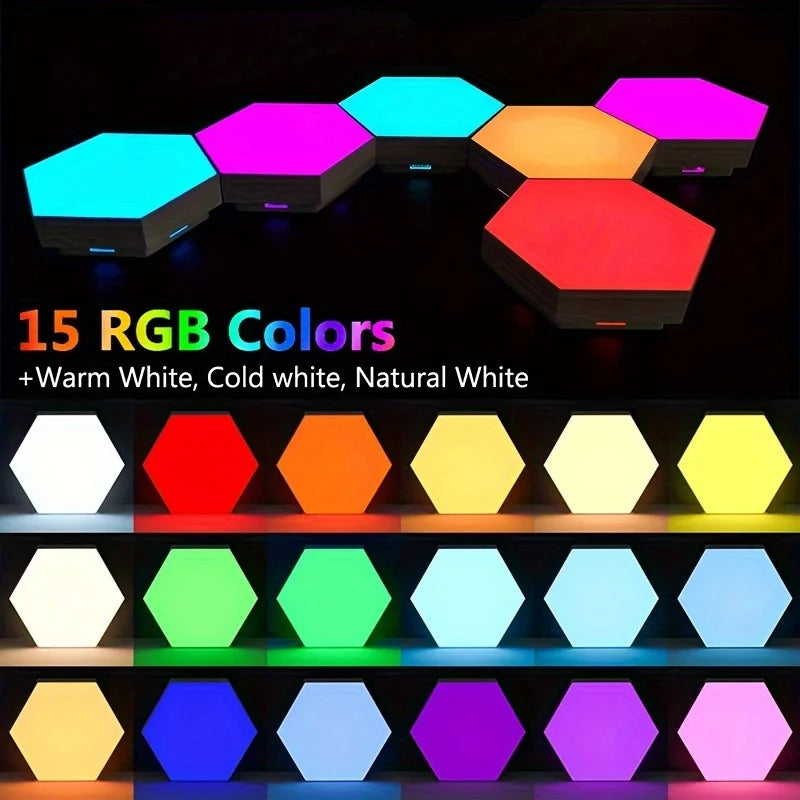 Touch Sensitive Night RGB Lighting, Geometric Module DIY Assembly Night Light, RGB Hexagonal Wall Light, Tactile Night Light tableandwalllamps