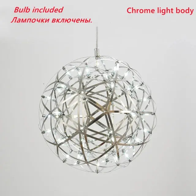 Italy Designer Assembled Spark Ball Led Chandeliers Firework Stainless Steel Loft Living Room Remote Pendant Lamp Indoor Decor tableandwalllamps